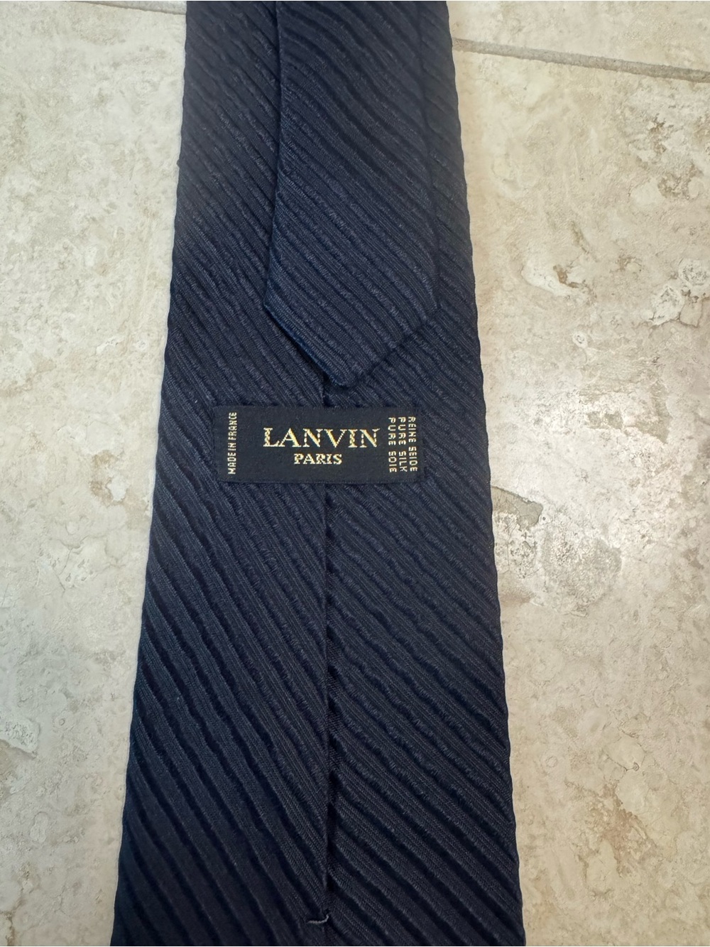 Lanvin Men's Silk Navy Striped-Textured Tie - Picture 5 of 6